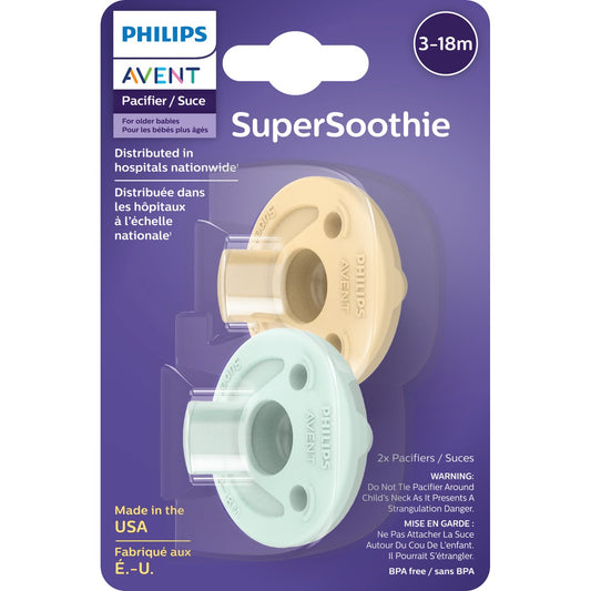 Avent Super Soothie Pacifiers (3-18 Months) - Yellow & Cyan