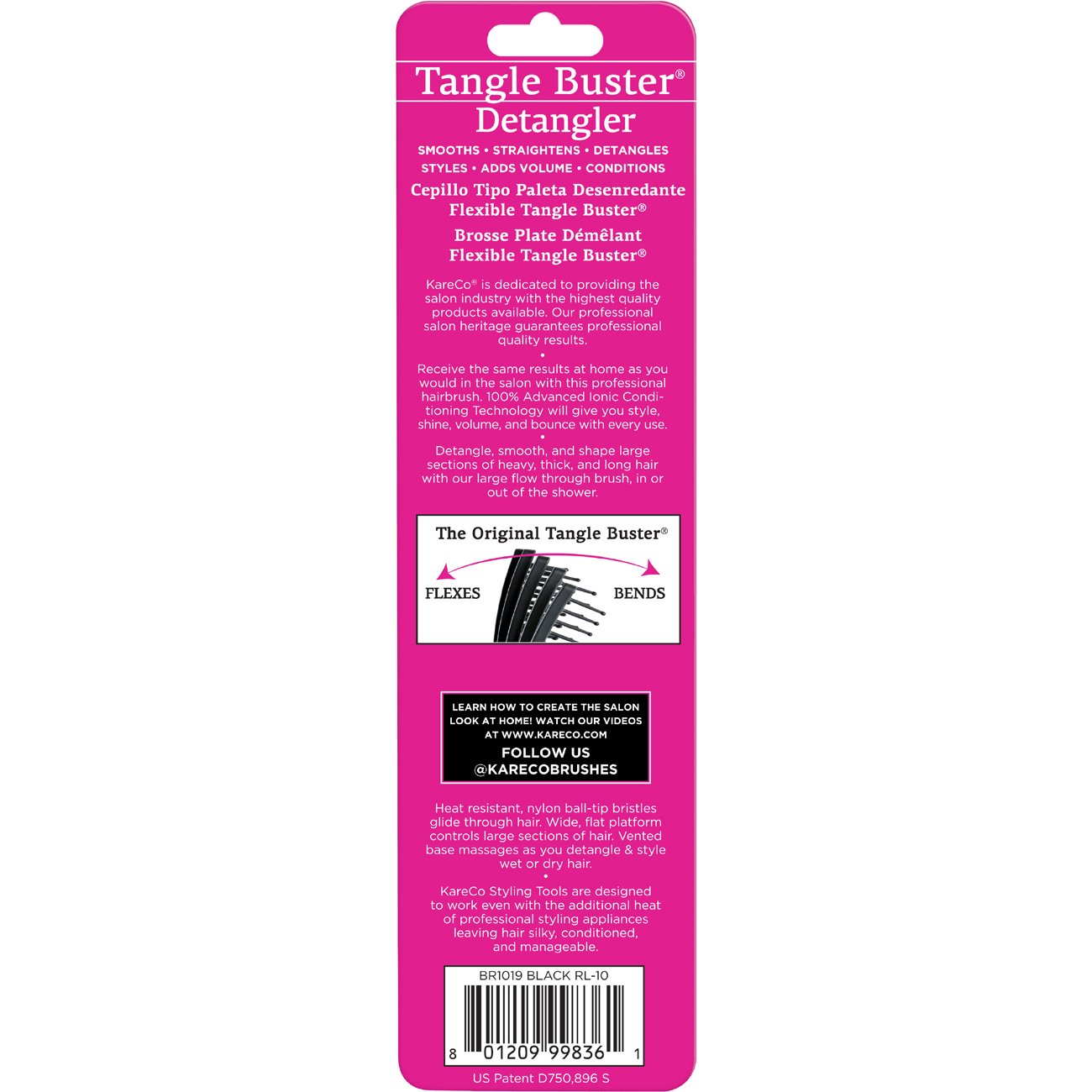 KareCo All Hair Types Flexible Tangle Buster Detangler Brush