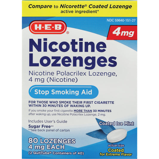 H-E-B Nicotine Coated 4 mg Lozenges - Ice Mint, 2 pk
