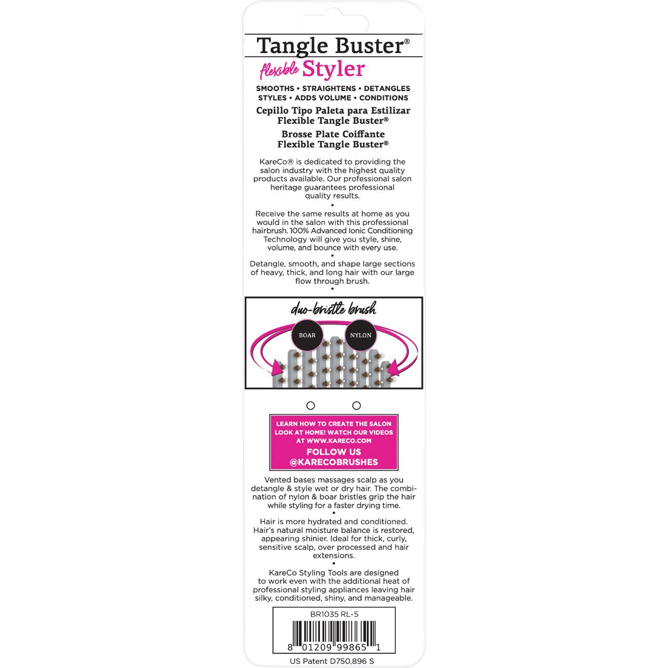 KareCo All Hair Types Boar & Nylon Flexible Tangle Buster Styler Brish