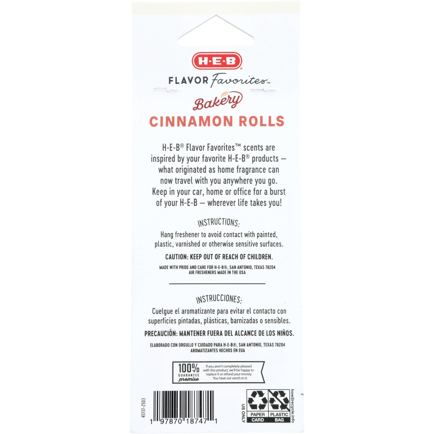H-E-B Flavor Favorites Car Air Fresheners - Bakery Cinnamon Roll