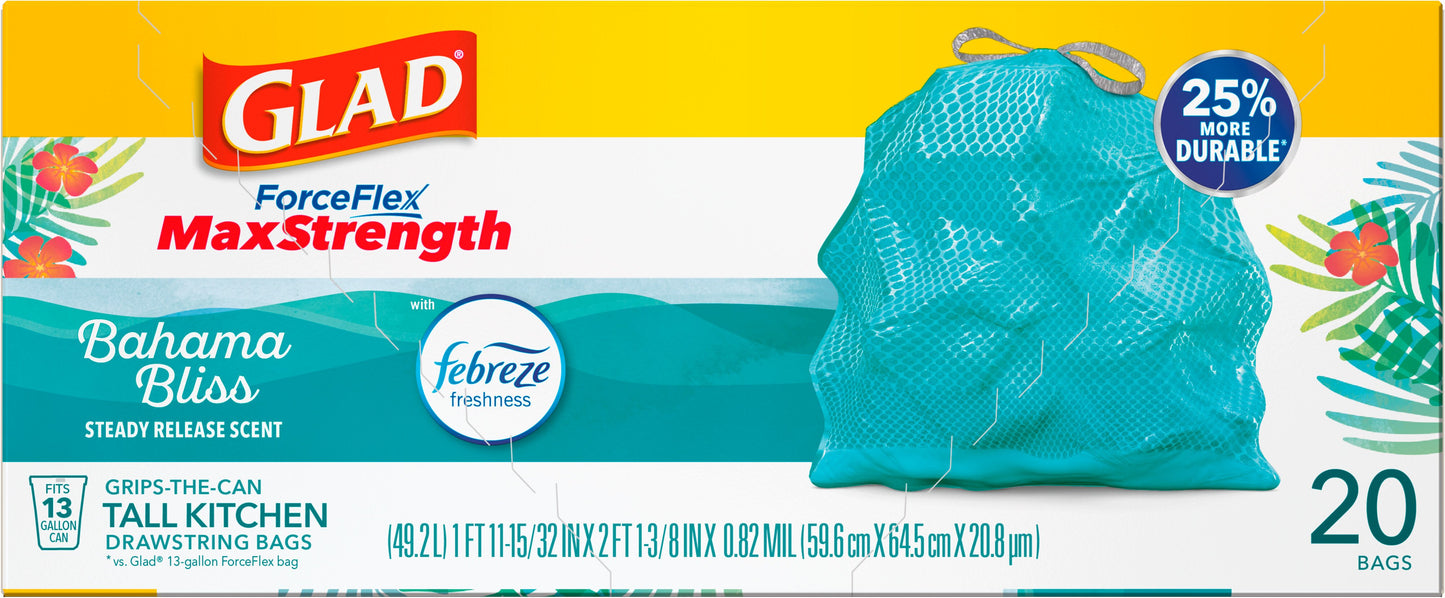 Glad ForceFlex MaxStrength Kitchen Trash Bags, 13 Gallon - Bahama Bliss