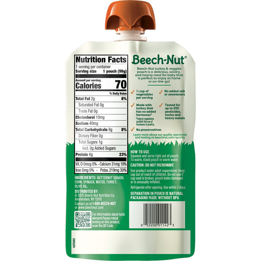 Beech-Nut Baby Food Pouch - Turkey With Corn Butternut Squash & Spinach