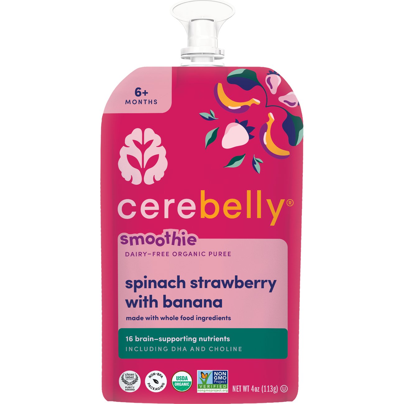 Cerebelly Dairy Free Organic Smoothie Pouch - Spinach Strawberry Banana