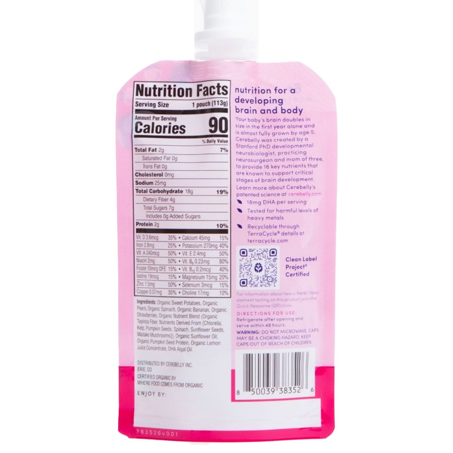 Cerebelly Dairy Free Organic Smoothie Pouch - Spinach Strawberry Banana