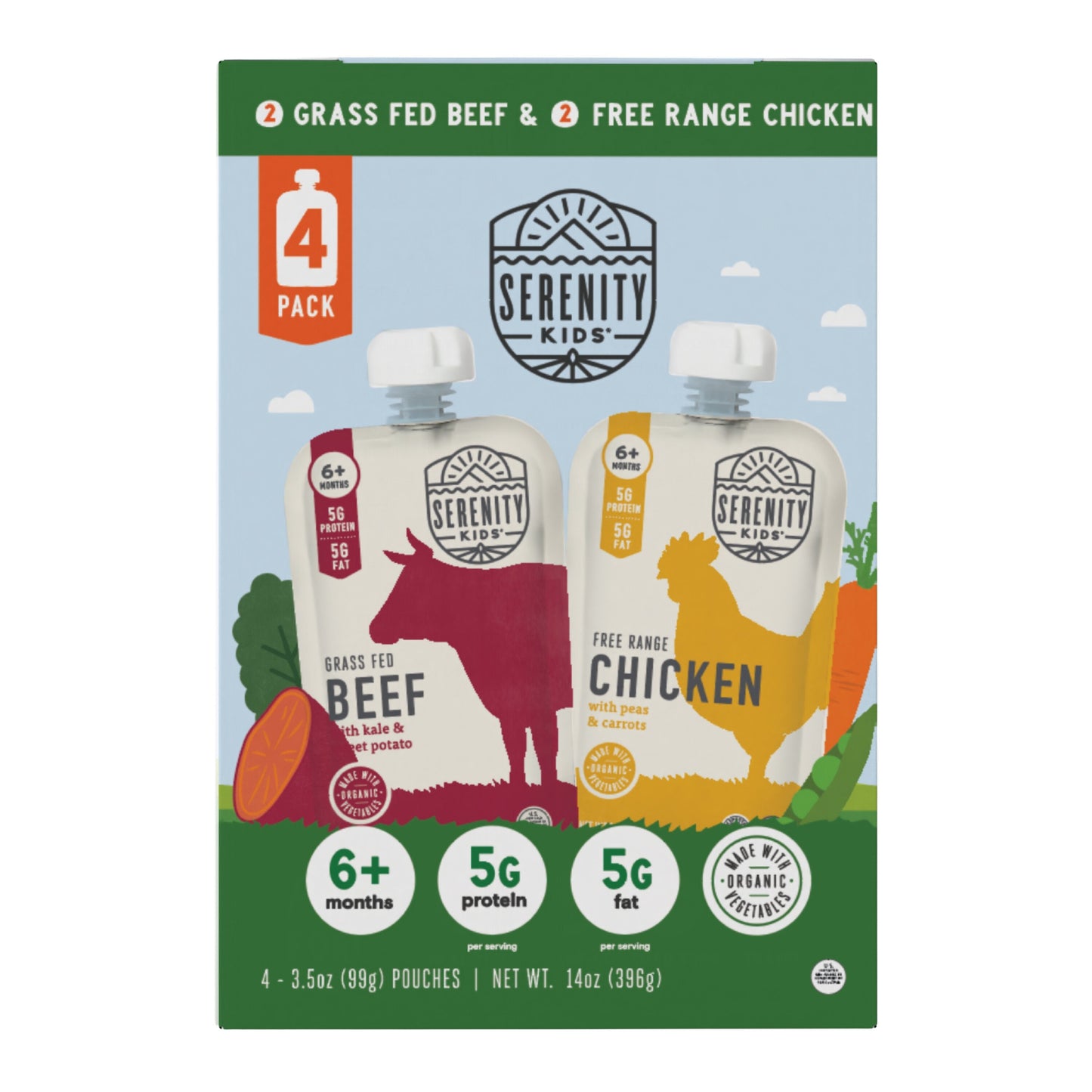 Serenity Kids Organic Baby Food Pouches, Value Pack - Beef & Chicken