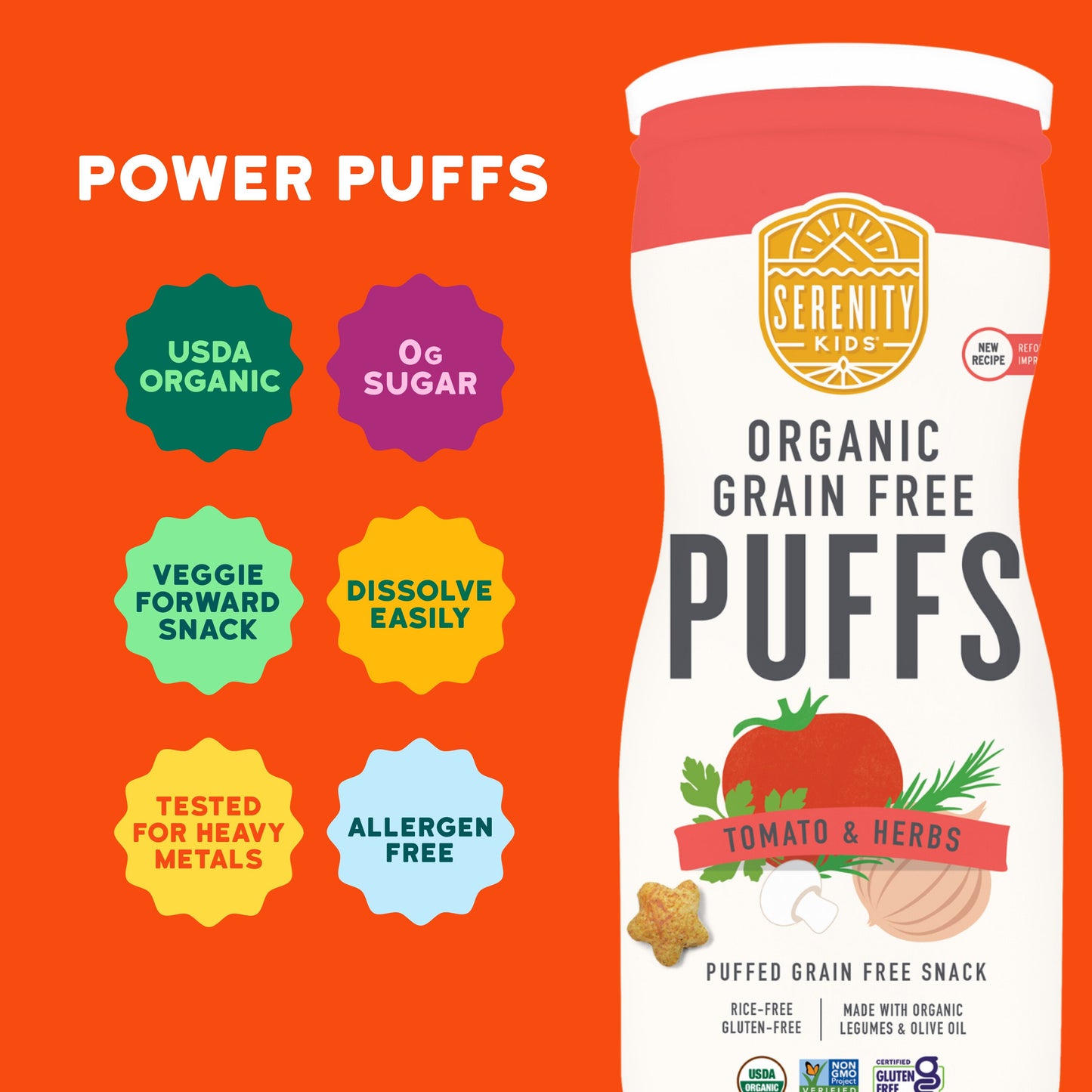 Serenity Kids Grain Free Puffs - Tomato & Herbs