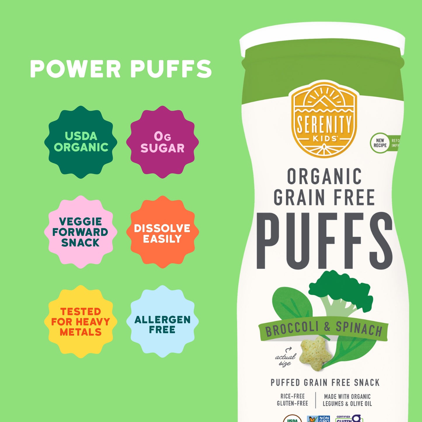 Serenity Kids Grain Free Puffs - Broccoli & Spinach