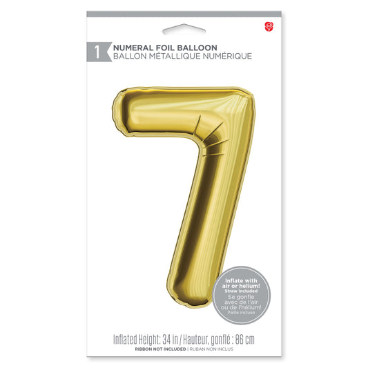 American Greetings Number 7 Large Gold Foil Uninflated Balloon