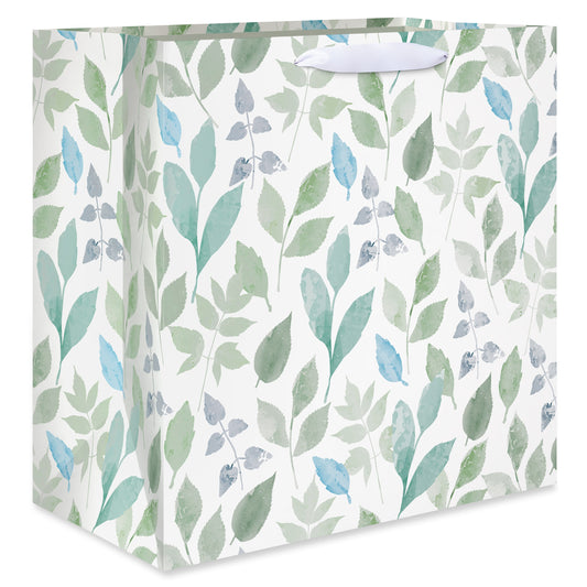American Greetings Botanical Scattered Leaves Jumbo White Square Wedding Gift Bag