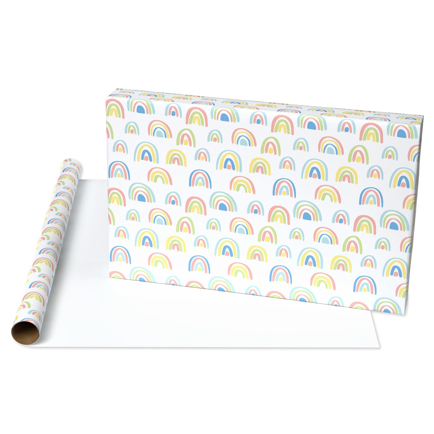 American Greetings White with Rainbows Wrapping Paper, 20 sq. ft.