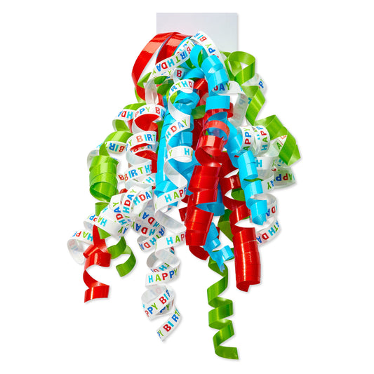 American Greetings Aqua, Red, Lime Green Curly Birthday Gift Bow