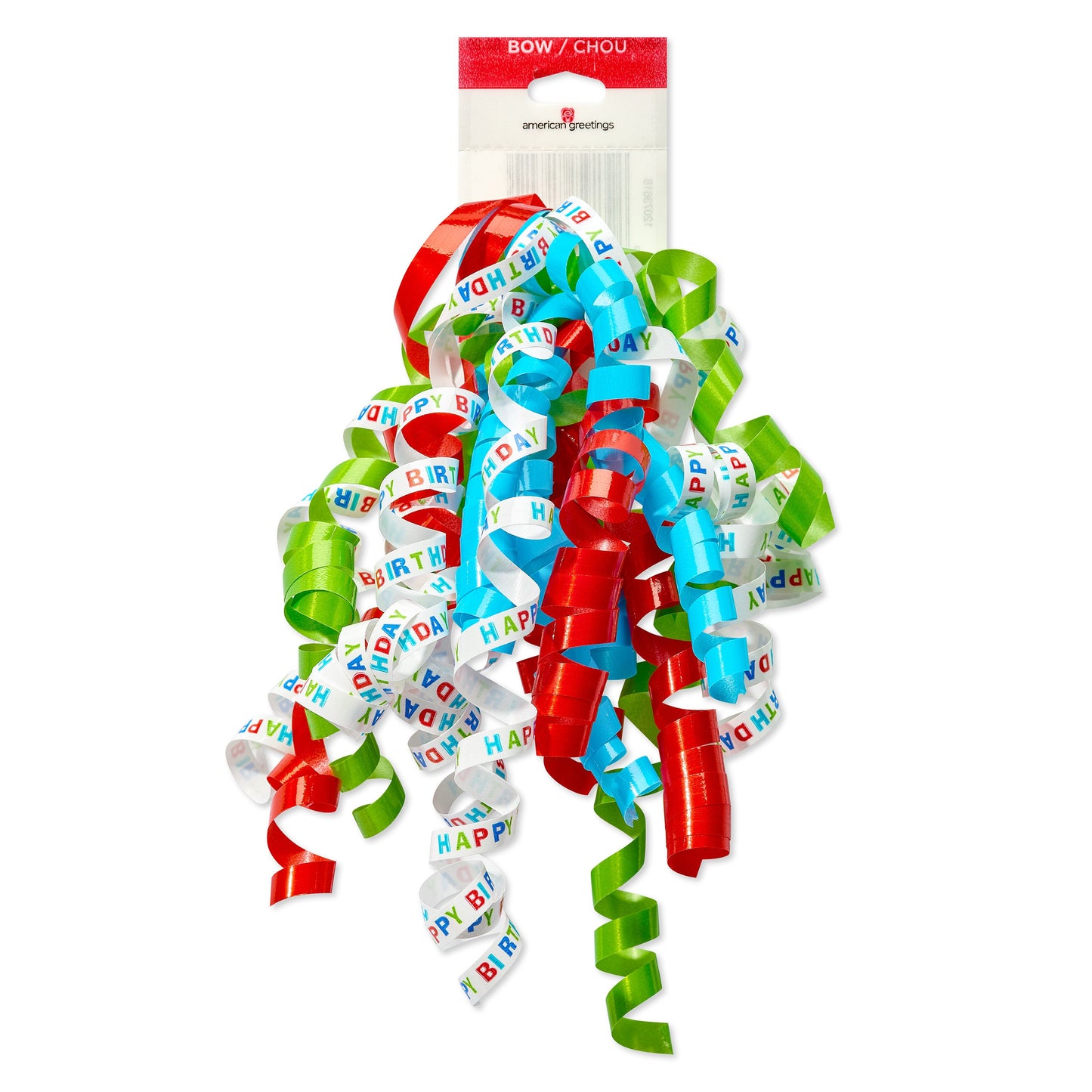 American Greetings Aqua, Red, Lime Green Curly Birthday Gift Bow