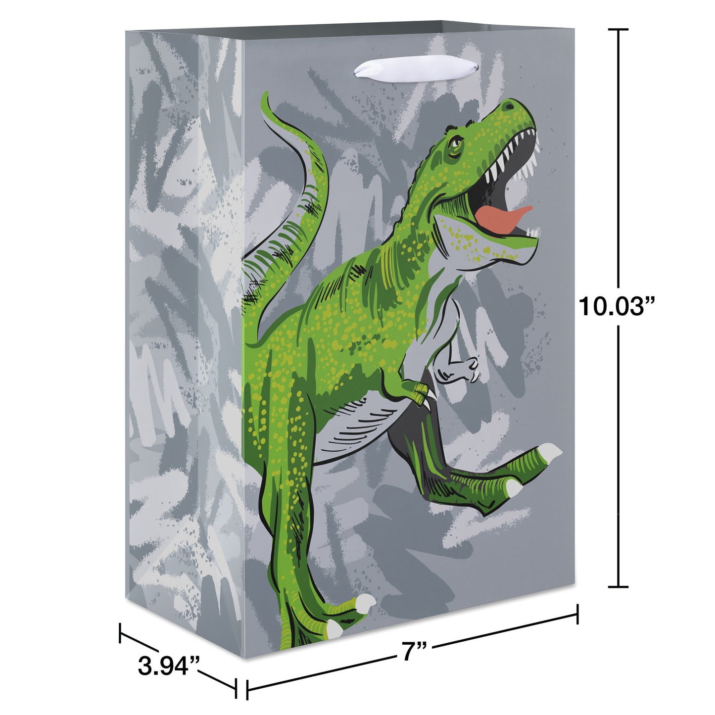 American Greetings Green T-rex Gray Medium Gift Bag