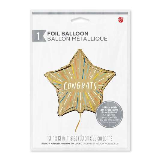American Greetings Congrats Star Design Uninflated Foil Balloon with Inflation Straw
