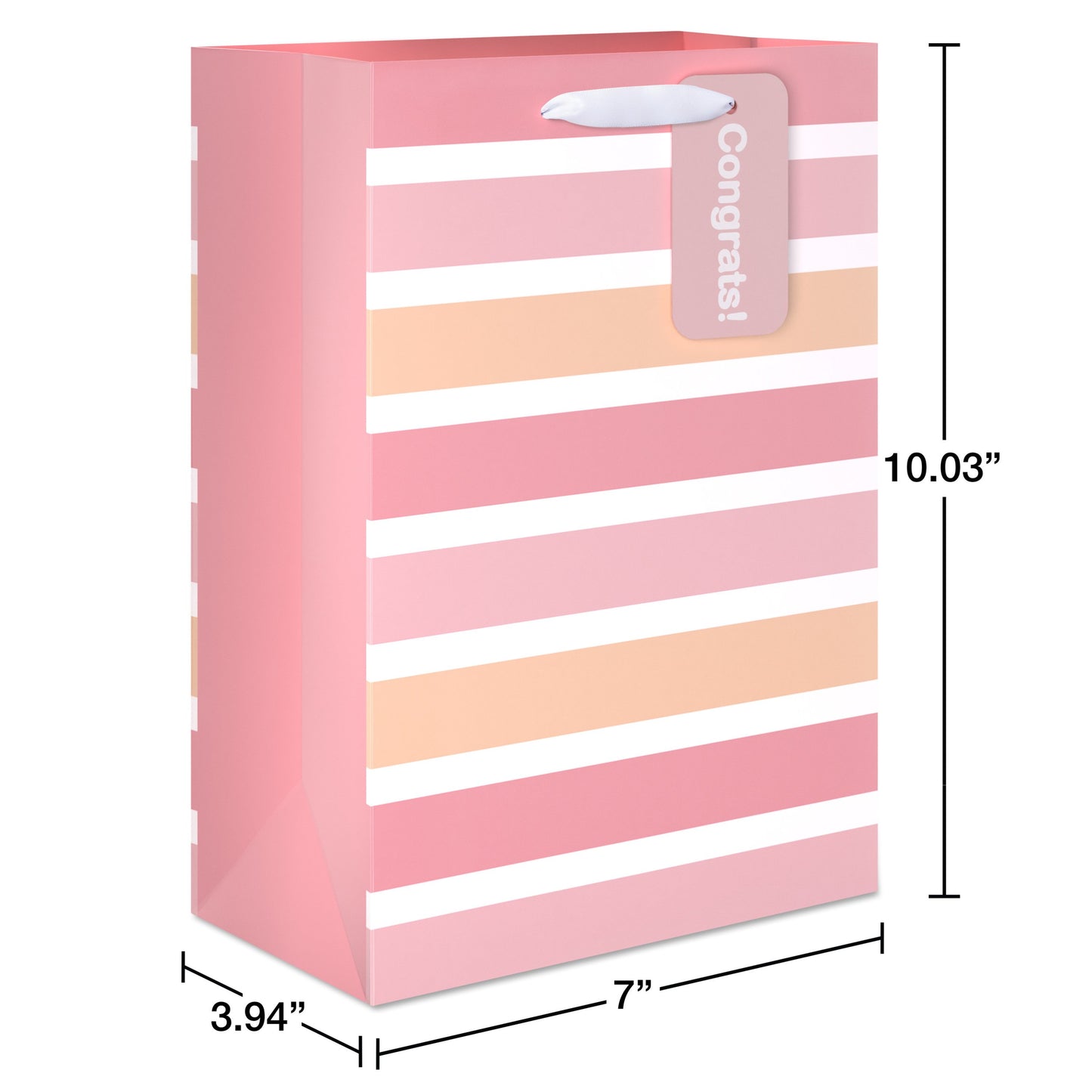 American Greetings Pink Stripes Baby Shower Medium Gift Bag with Hang Tag