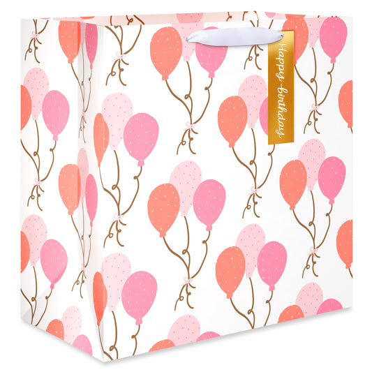 American Greetings Pink Balloons Jumbo White Birthday Square Bag with Hang Tag