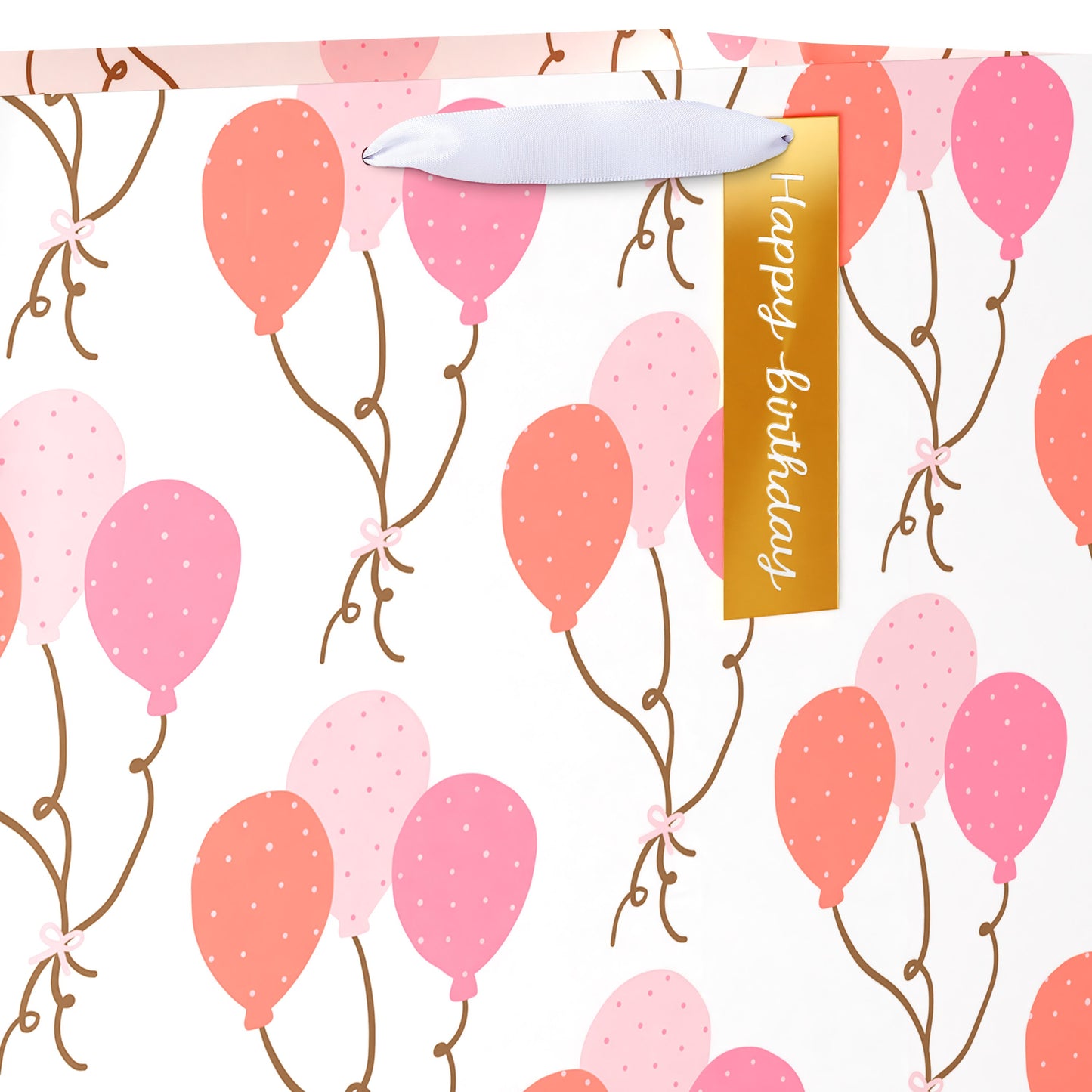 American Greetings Pink Balloons Jumbo White Birthday Square Bag with Hang Tag