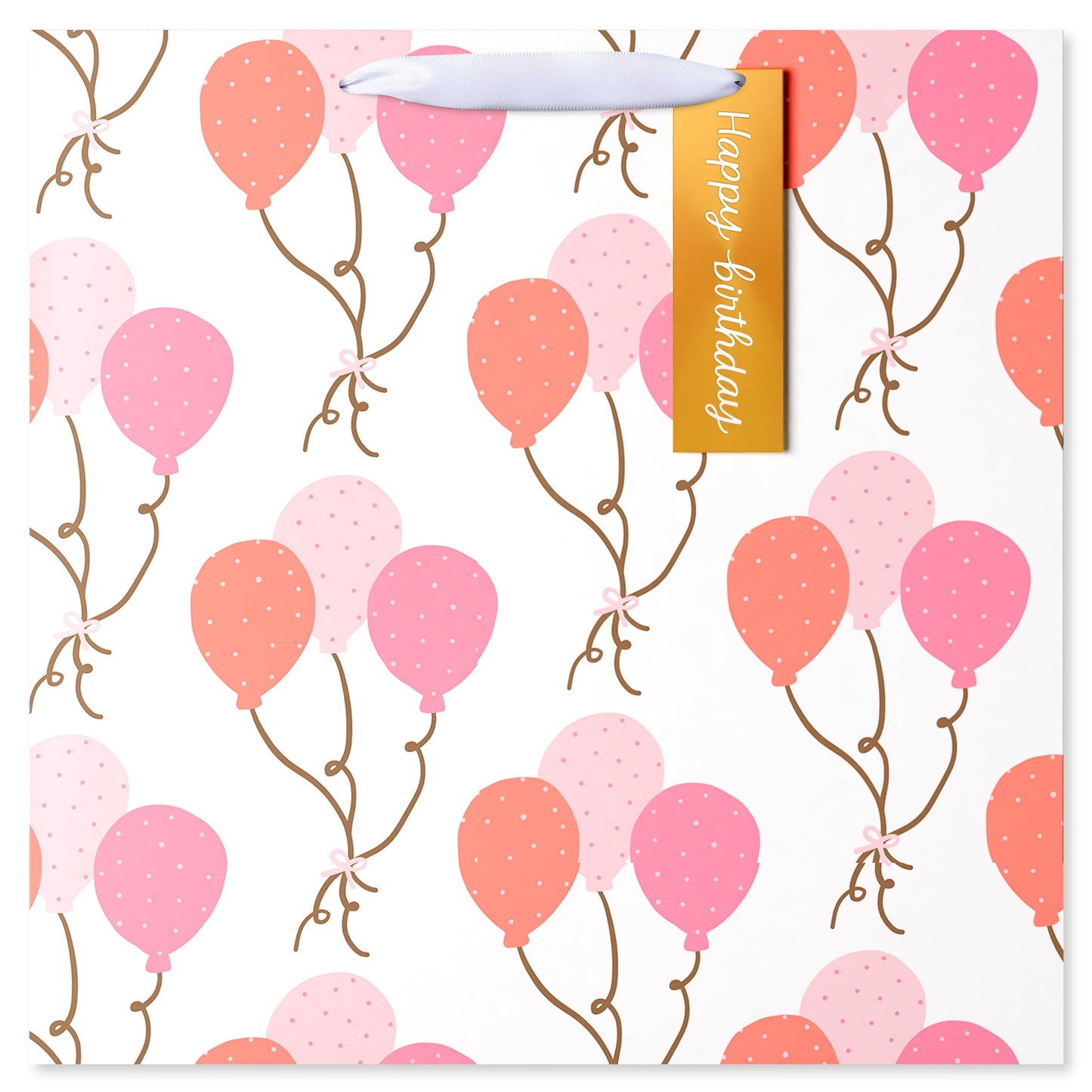 American Greetings Pink Balloons Jumbo White Birthday Square Bag with Hang Tag