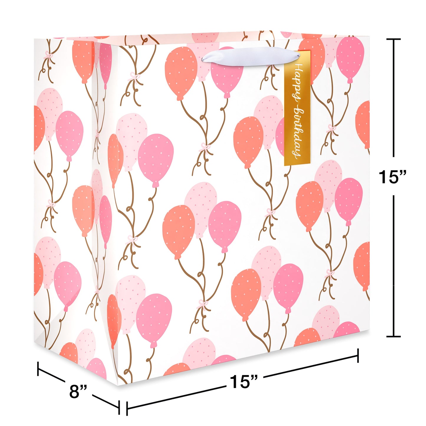 American Greetings Pink Balloons Jumbo White Birthday Square Bag with Hang Tag