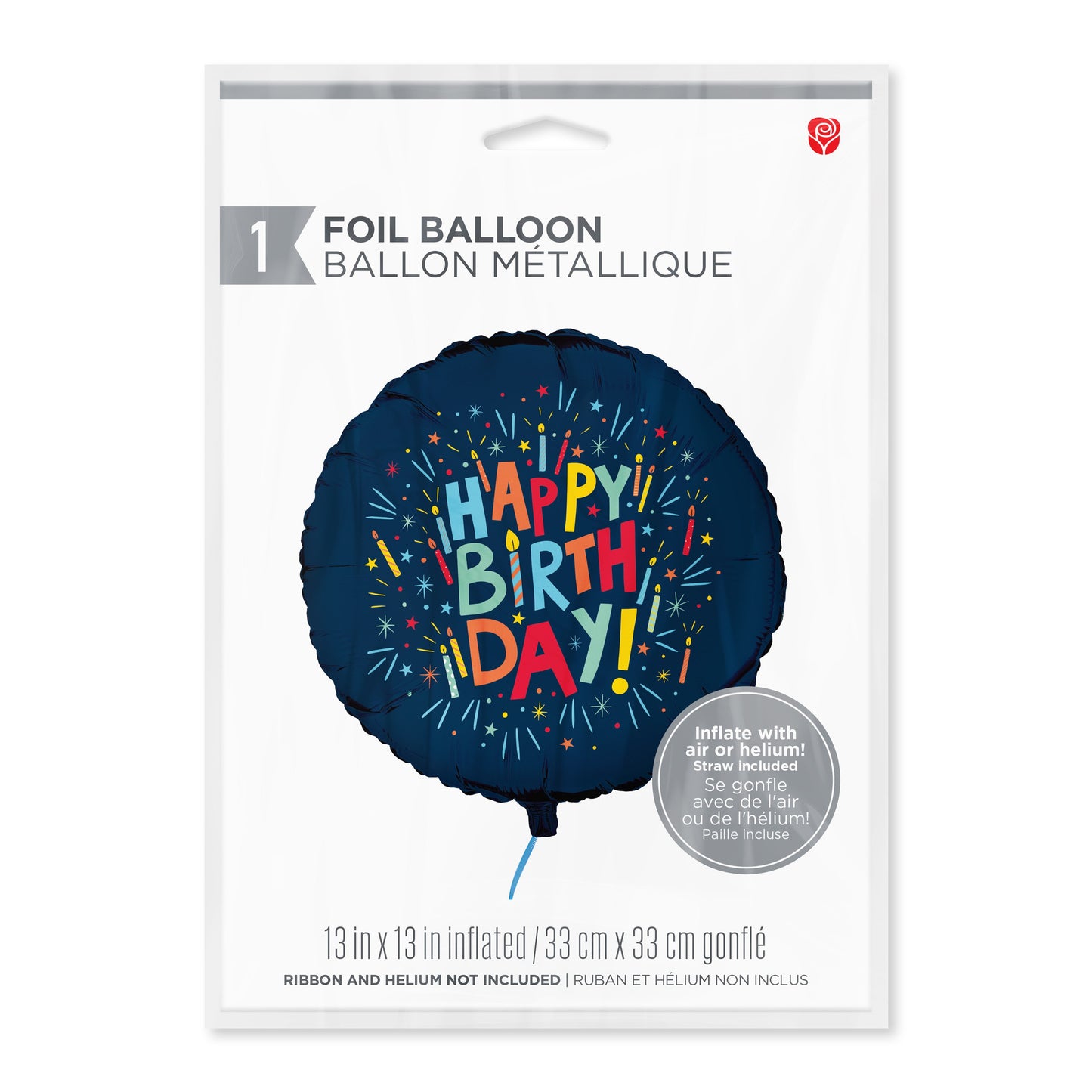 American Greetings Happy Birthday Blue Lettering Design Uninflated Foil Balloon with Inflation Straw