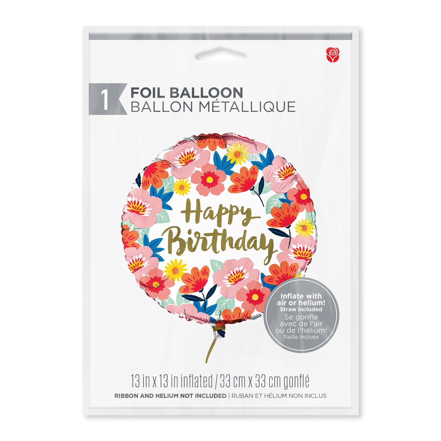 American Greetings Happy Birthday Floral Foil Uninflated Balloon with Inflation Straw