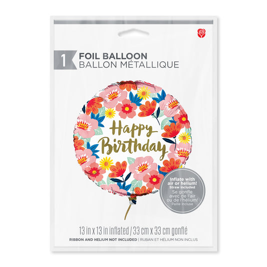 American Greetings Happy Birthday Floral Foil Uninflated Balloon with Inflation Straw