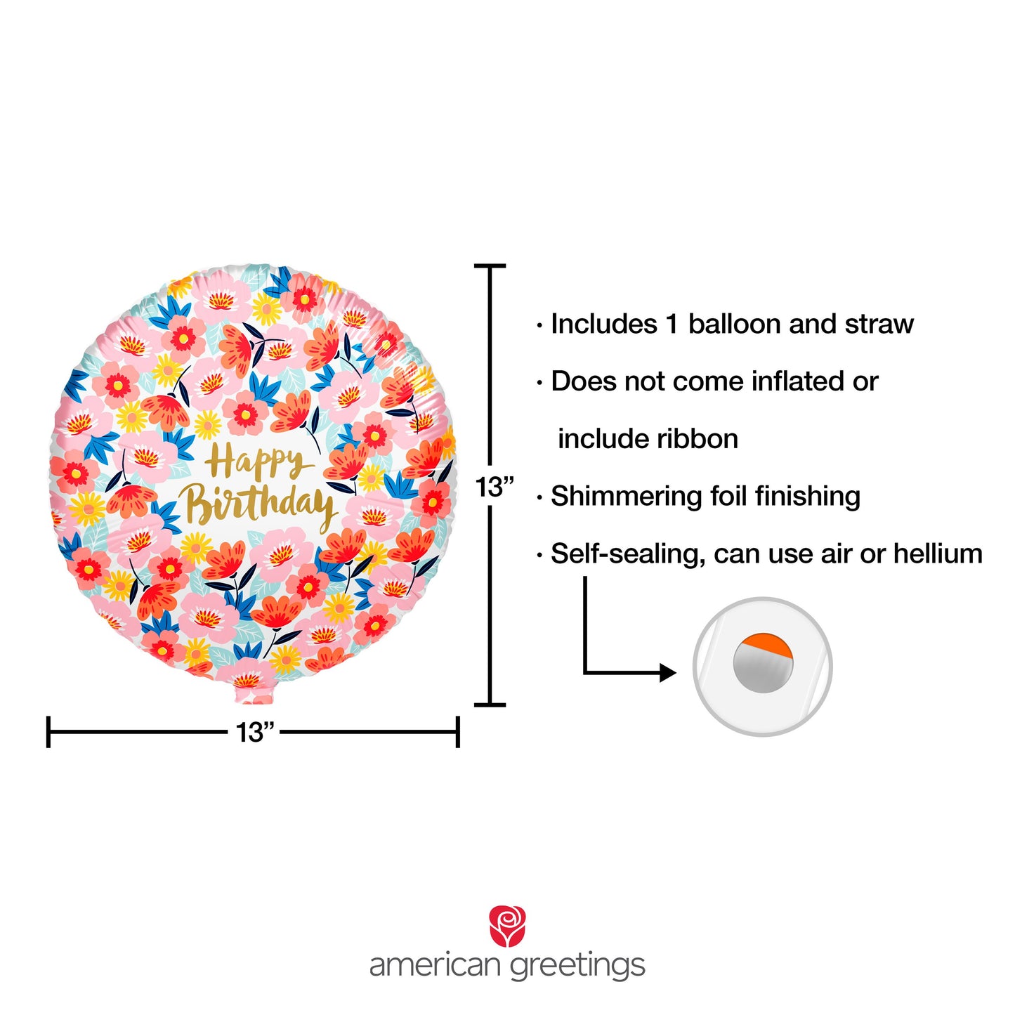American Greetings Happy Birthday Floral Foil Uninflated Balloon with Inflation Straw
