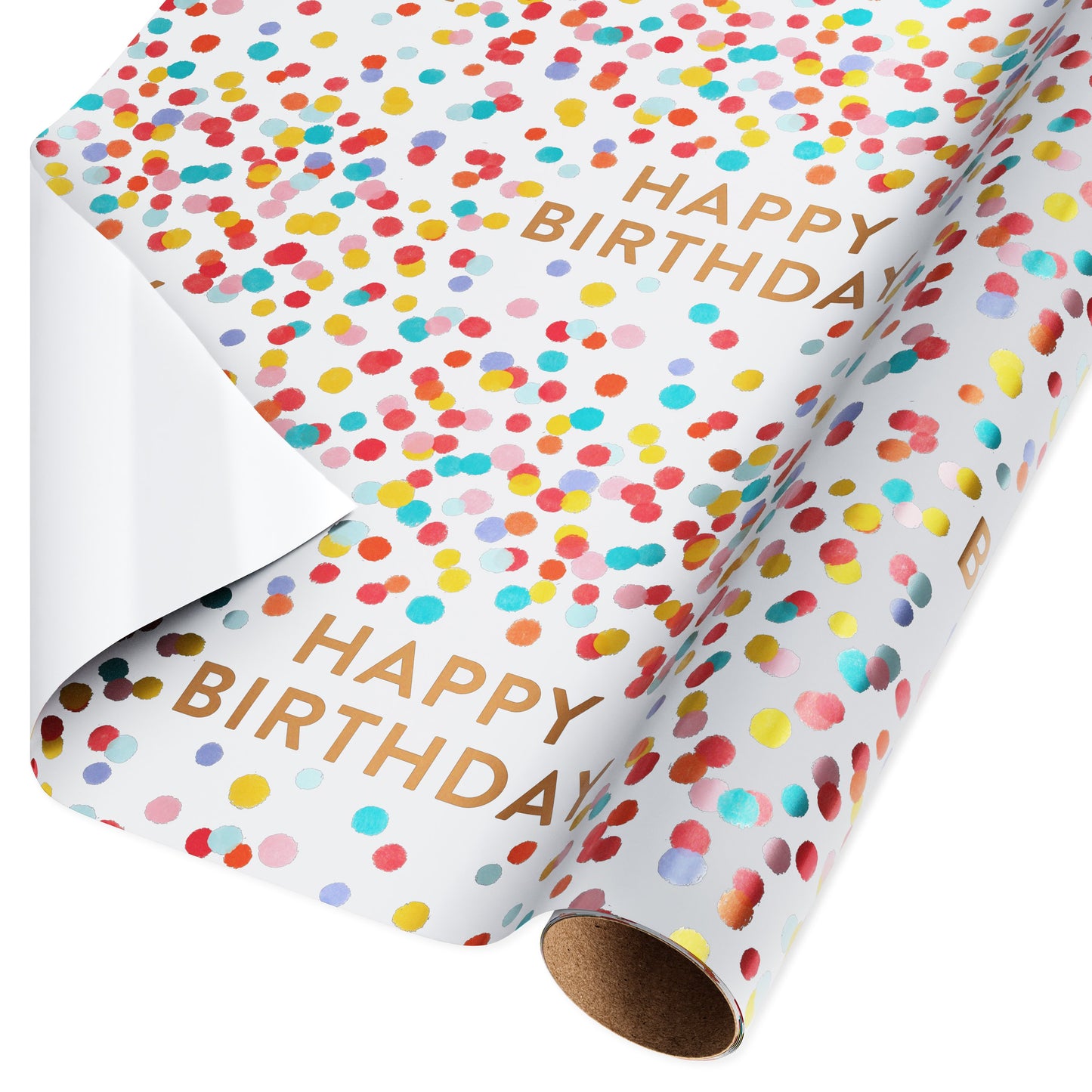 American Greetings Confetti Pattern White Birthday Foil Wrapping Paper,15 sq. ft.