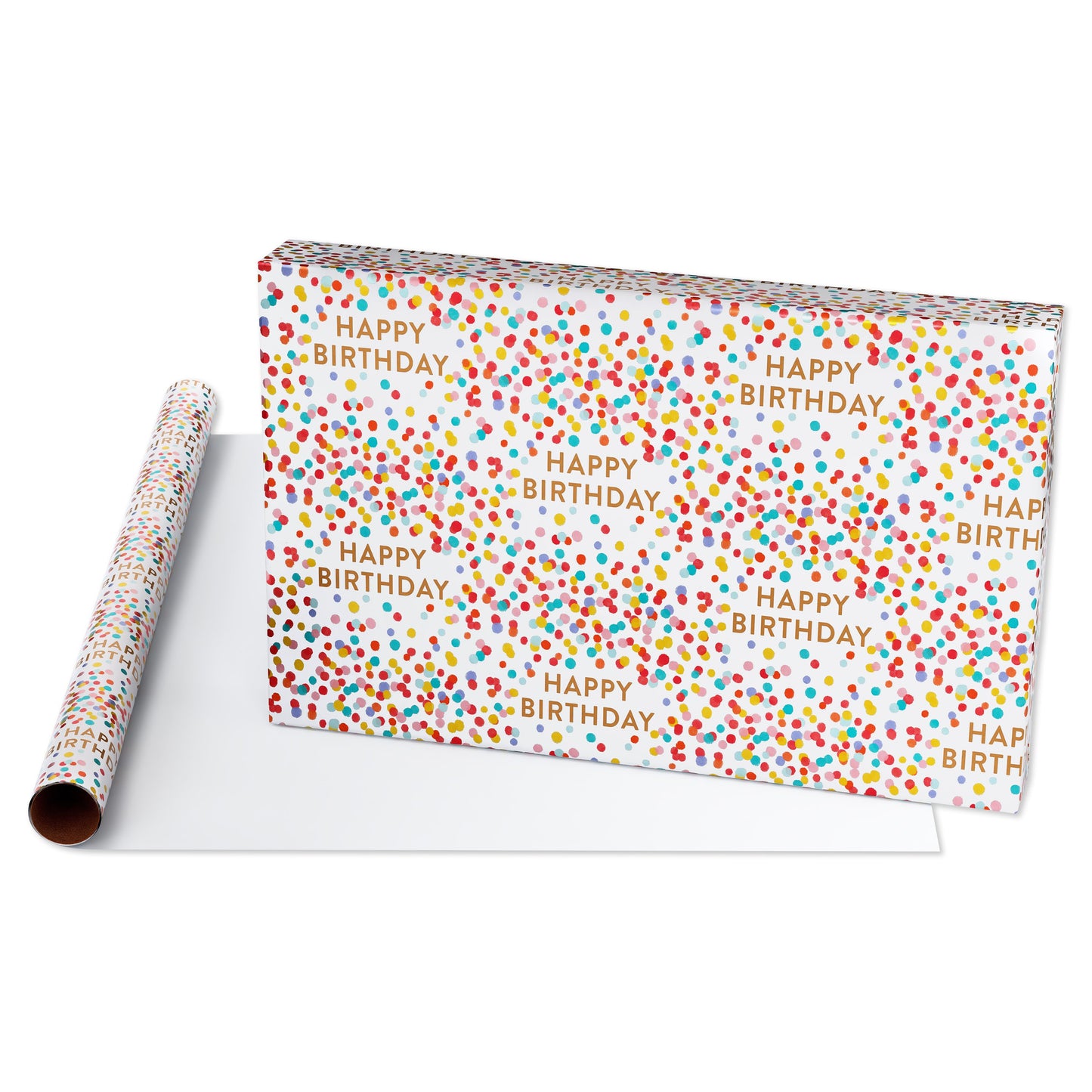 American Greetings Confetti Pattern White Birthday Foil Wrapping Paper,15 sq. ft.