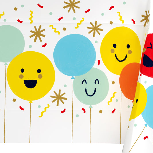 American Greetings White with Smiley Face Balloon Plastic Table Cover