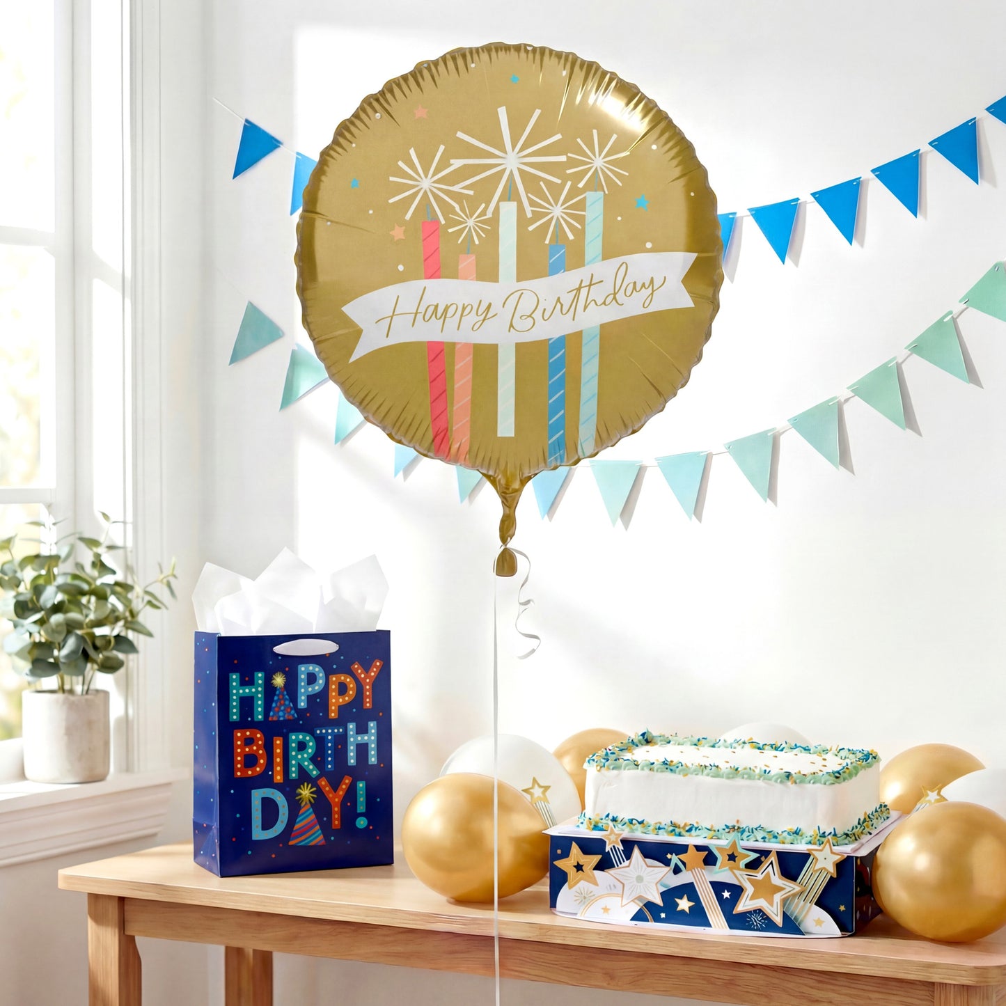 American Greetings Happy Birthday Candles Foil Uninflated Balloon with Inflation Straw