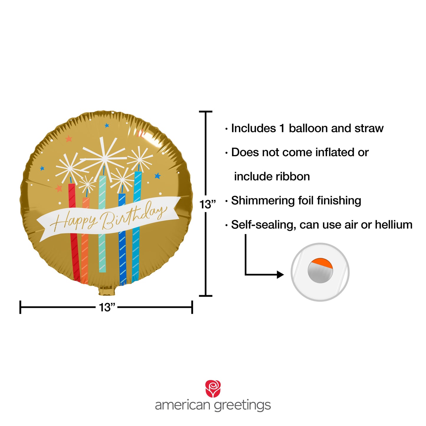 American Greetings Happy Birthday Candles Foil Uninflated Balloon with Inflation Straw