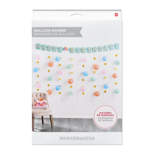 American Greetings Floral Mint Birthday Balloon Banner Kit with Daisy Drop Decorations & Balloons