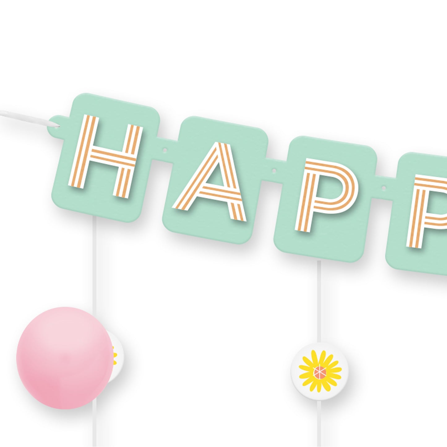American Greetings Floral Mint Birthday Balloon Banner Kit with Daisy Drop Decorations & Balloons