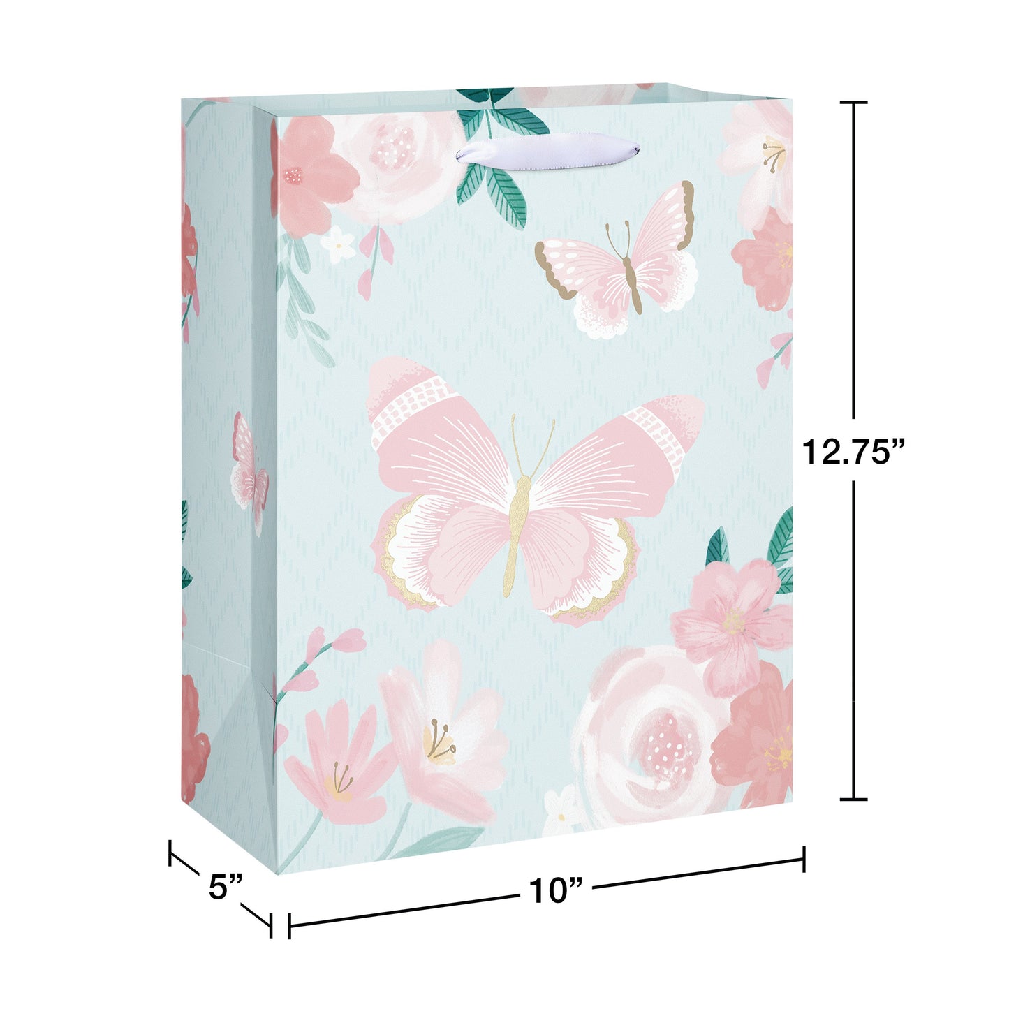 American Greetings Butterflies On Teal Everyday Large Gift Bag
