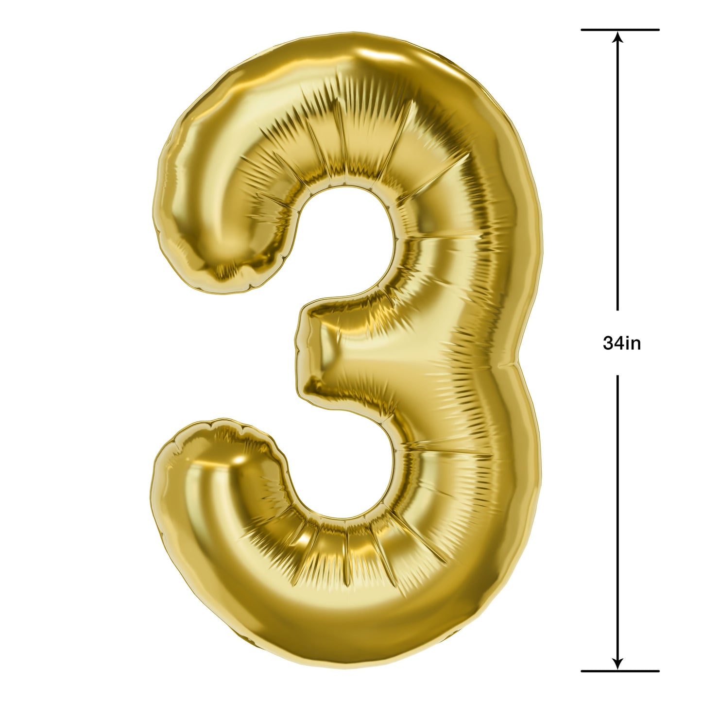 American Greetings Number 3 Large Gold Foil Uninflated Balloon