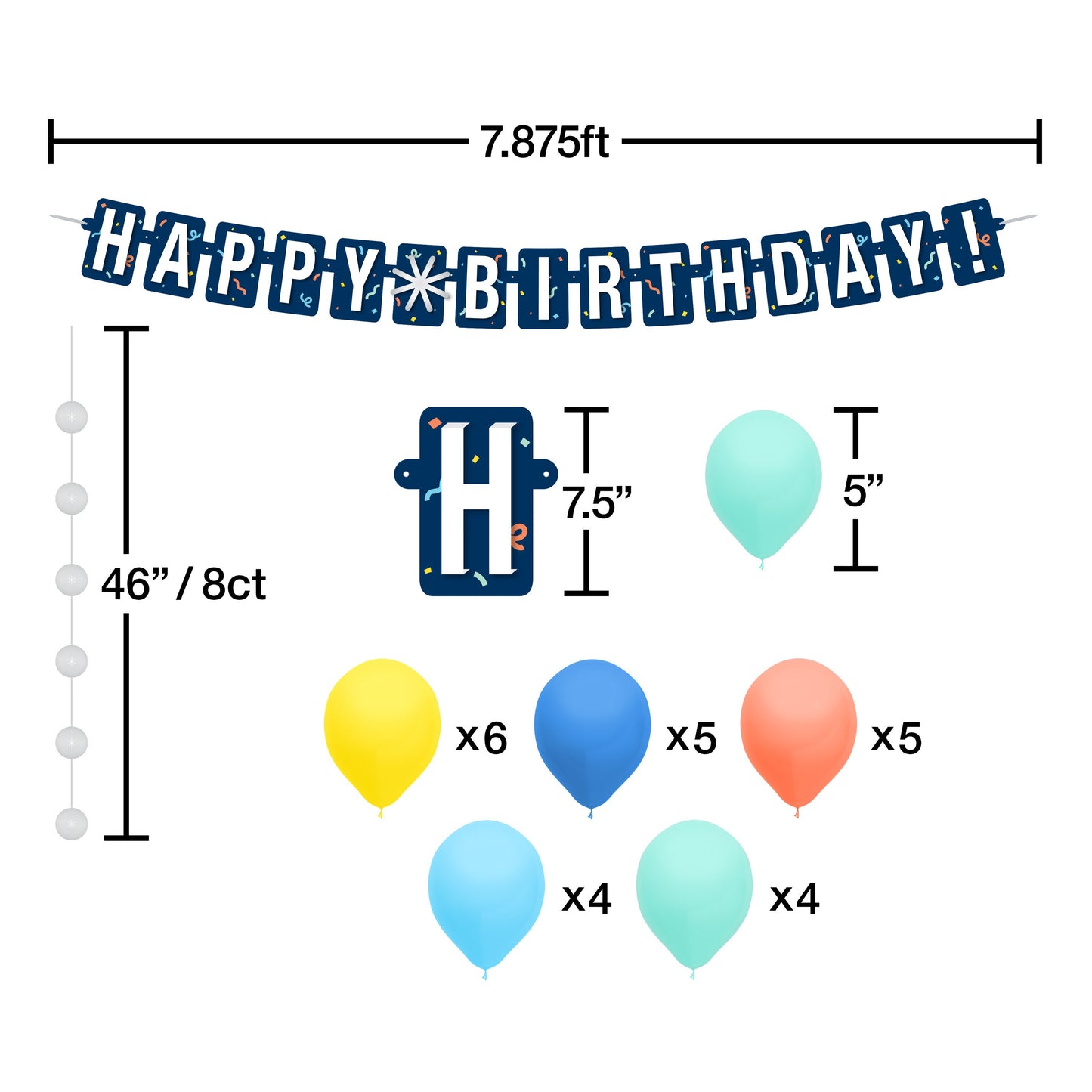 American Greetings Colorful Birthday Balloon Banner Kit with Confetti Drop Decorations