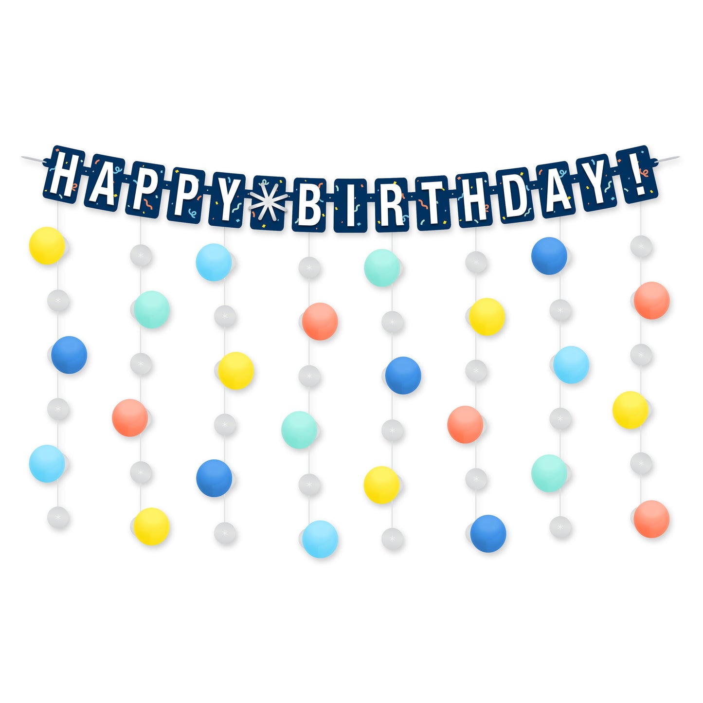 American Greetings Colorful Birthday Balloon Banner Kit with Confetti Drop Decorations