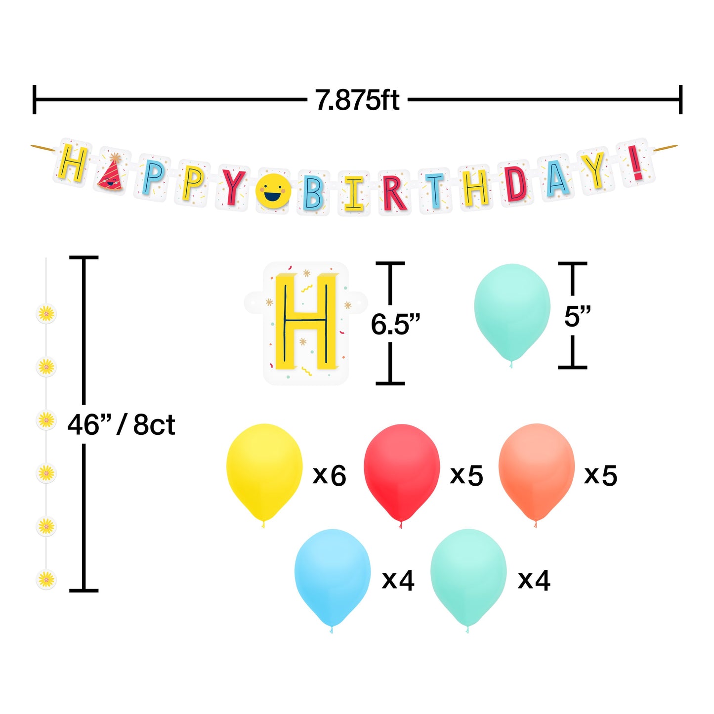 American Greetings Smiley Cheers Birthday Balloon Banner Kit with Confetti Drop Decorations