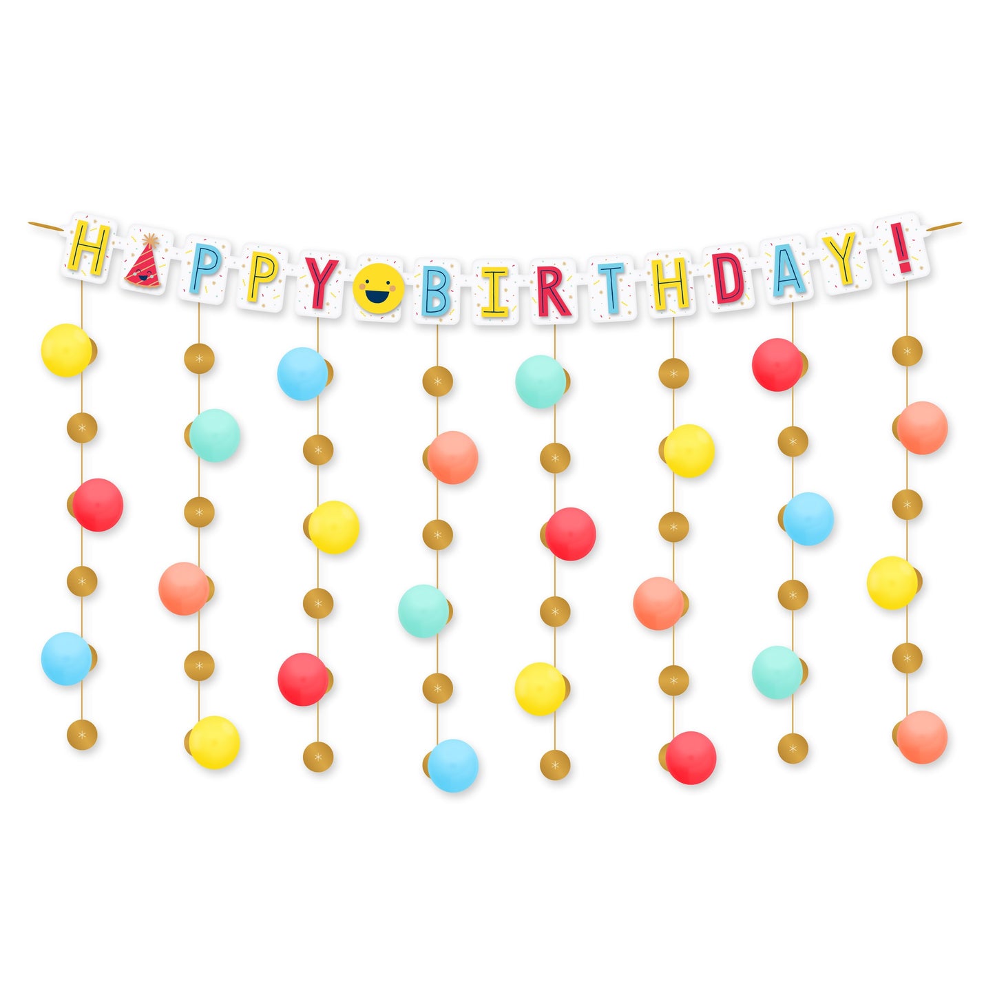 American Greetings Smiley Cheers Birthday Balloon Banner Kit with Confetti Drop Decorations