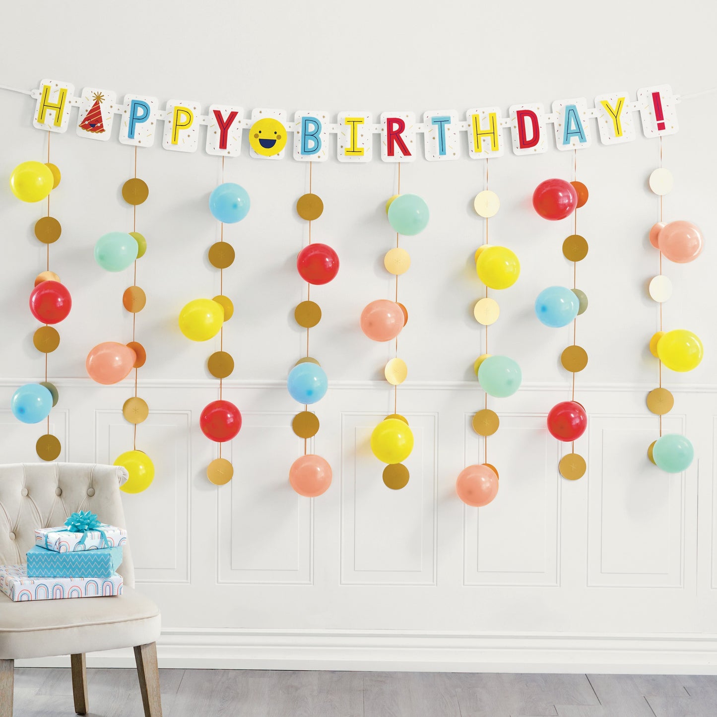 American Greetings Smiley Cheers Birthday Balloon Banner Kit with Confetti Drop Decorations