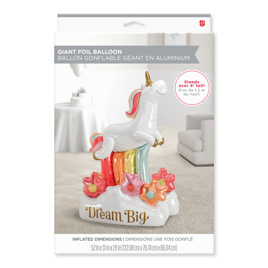 American Greetings Unicorn “Dream Big” Uninflated Giant Mylar Balloon Kit with Inflation Straw