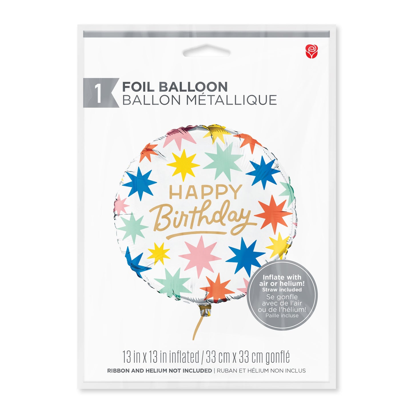 American Greetings Colorful Starburst Happy Birthday Uninflated Foil Balloon with Inflation Straw