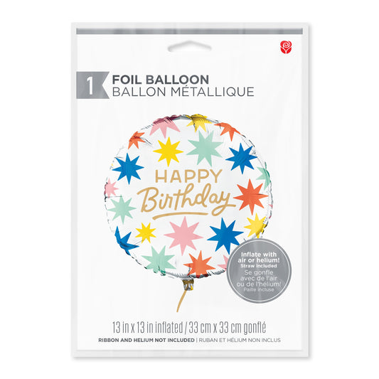 American Greetings Colorful Starburst Happy Birthday Uninflated Foil Balloon with Inflation Straw