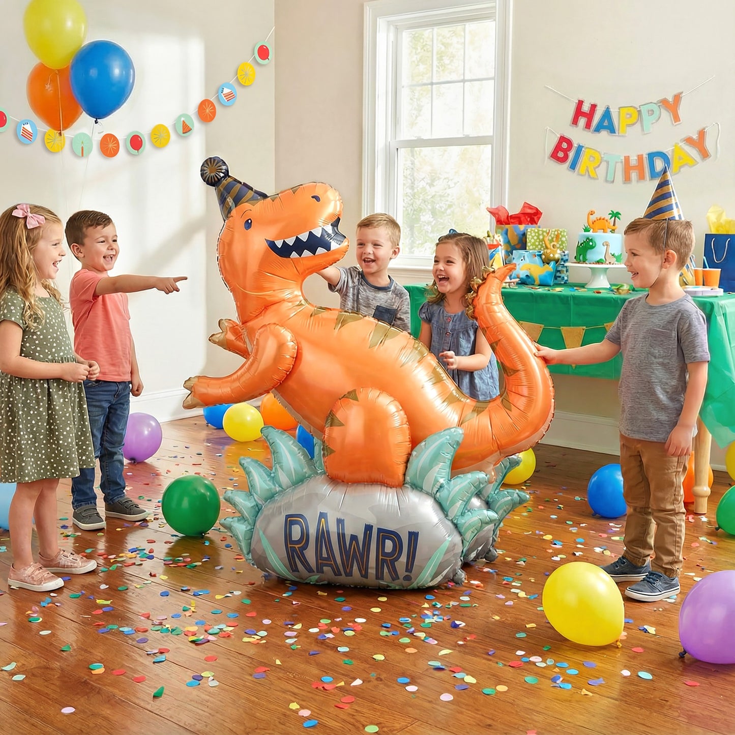 American Greetings Giant Dinosaur “RAWR!” Uninflated Mylar Balloon Kit with Inflation Straw