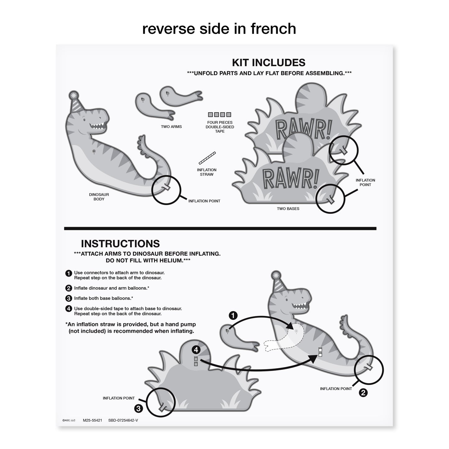 American Greetings Giant Dinosaur “RAWR!” Uninflated Mylar Balloon Kit with Inflation Straw