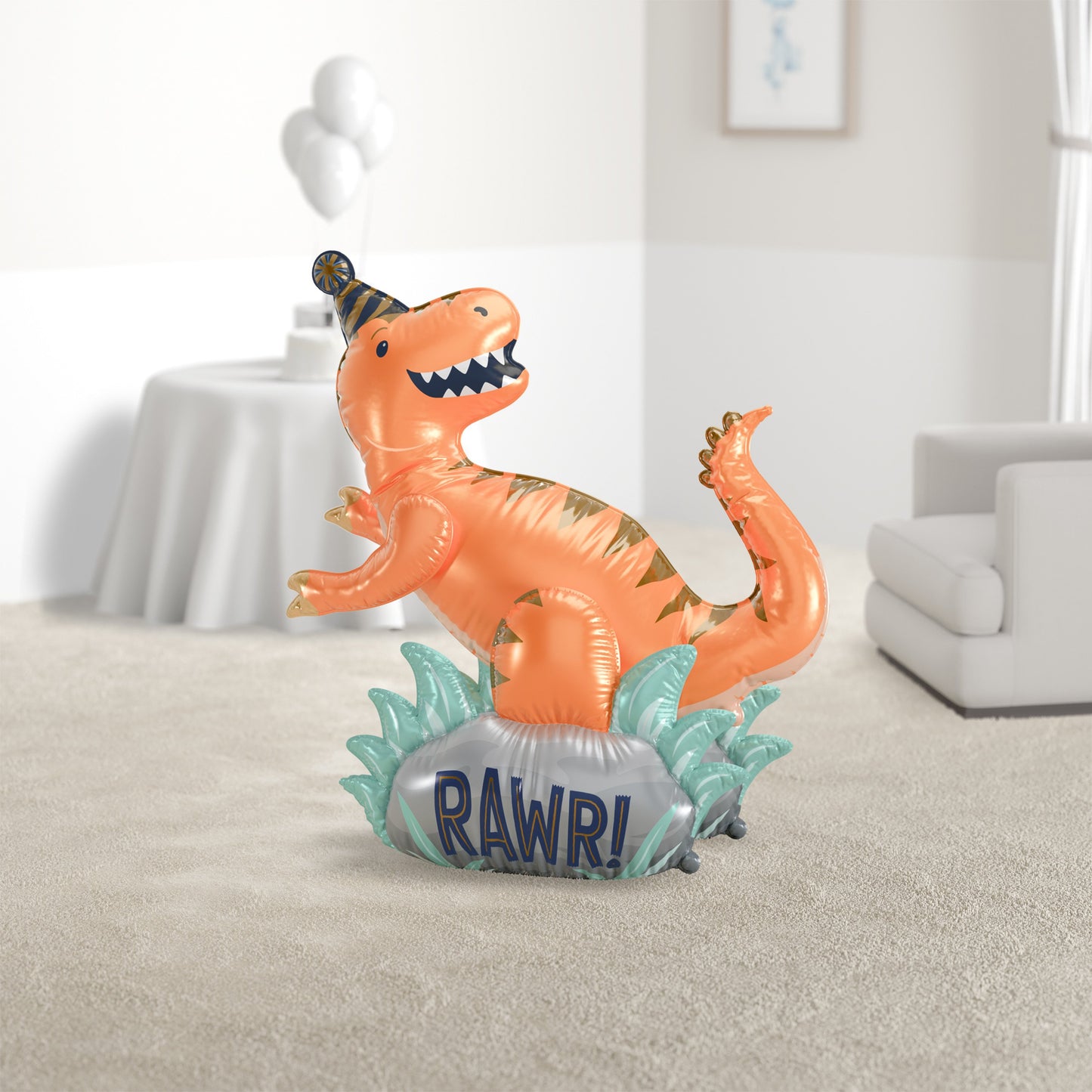 American Greetings Giant Dinosaur “RAWR!” Uninflated Mylar Balloon Kit with Inflation Straw