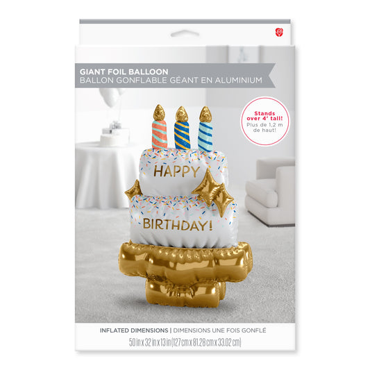 American Greetings Cake “Happy Birthday” Giant Uninflated Mylar Balloon Kit with Inflation Straw