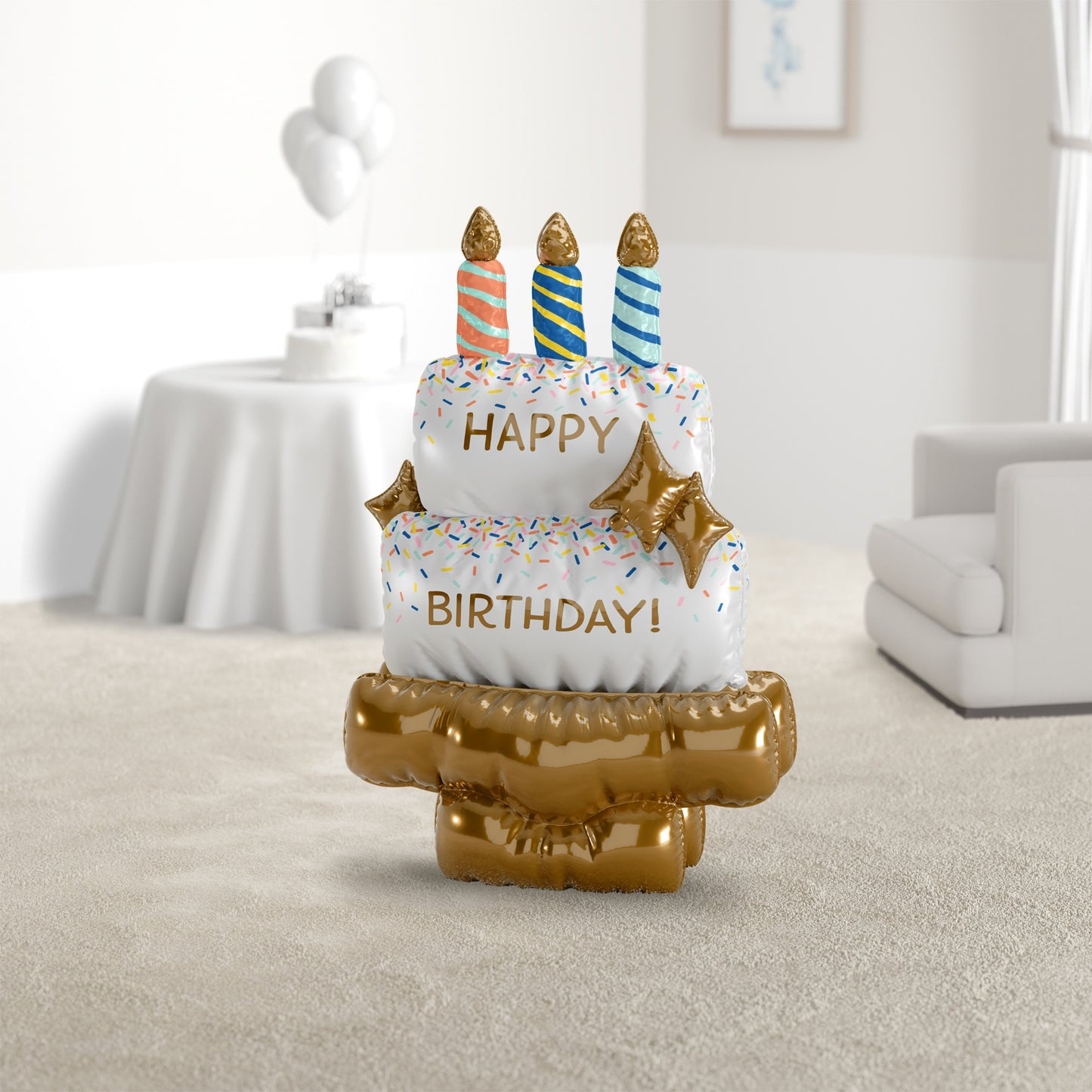 American Greetings Cake “Happy Birthday” Giant Uninflated Mylar Balloon Kit with Inflation Straw